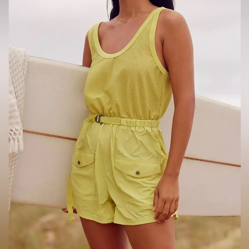 NWOT Free People Pacific Coast Hike Onsie Romper Lime Green Size Xsmall
